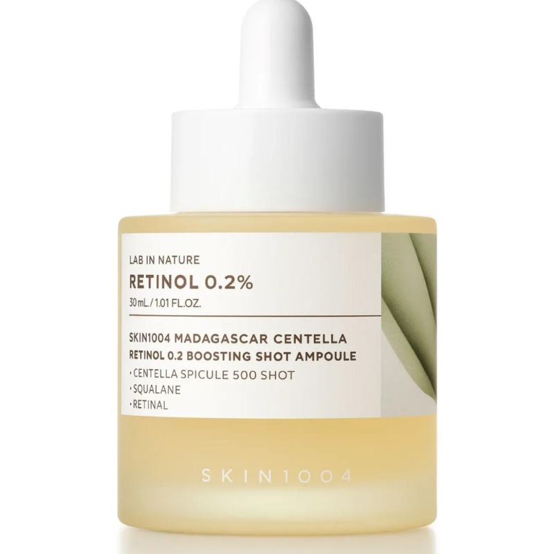 SKIN1004 Madagascan Centella Retinol 0.2% boosting shot ampoule on a white background