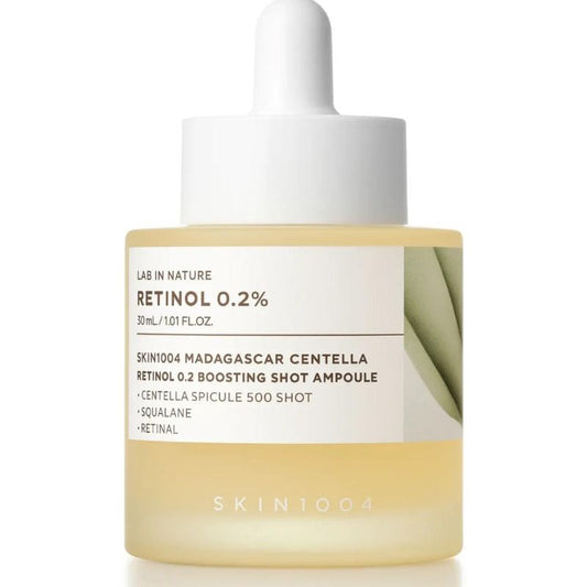 SKIN1004 Madagascan Centella Retinol 0.2% boosting shot ampoule on a white background