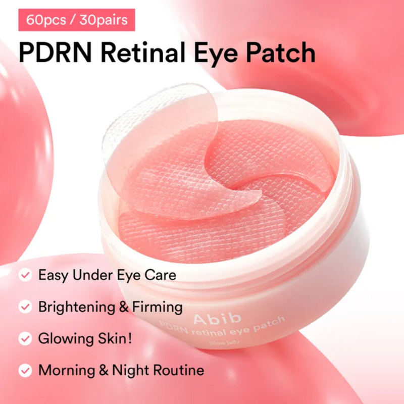 PDRN Retinal Eye Patch container with pink eye patches on a white background
