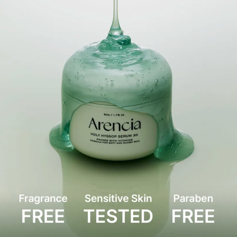 Green skincare product with 'Arenicia' branding on a white background