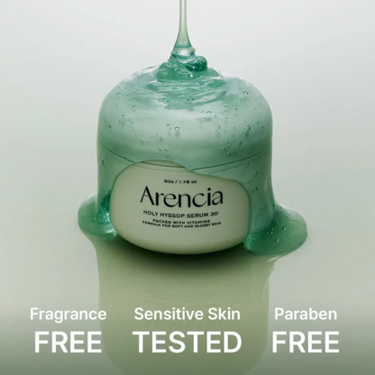 Green skincare product with 'Arenicia' branding on a white background