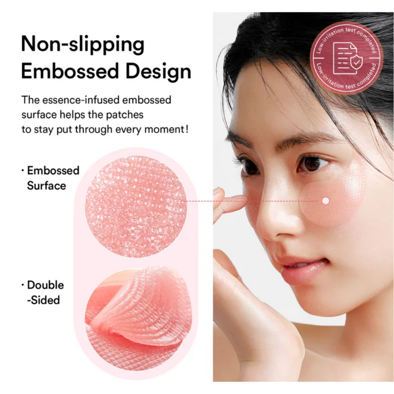 Product packaging with a woman applying patches and text about non-slipping embossed design.