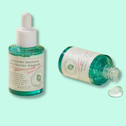 Axis-Y Artichoke Intensive Skin Barrier Ampoule bottle on a light green background
