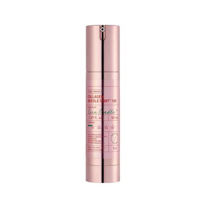 Pink skincare serum bottle on a light pink background