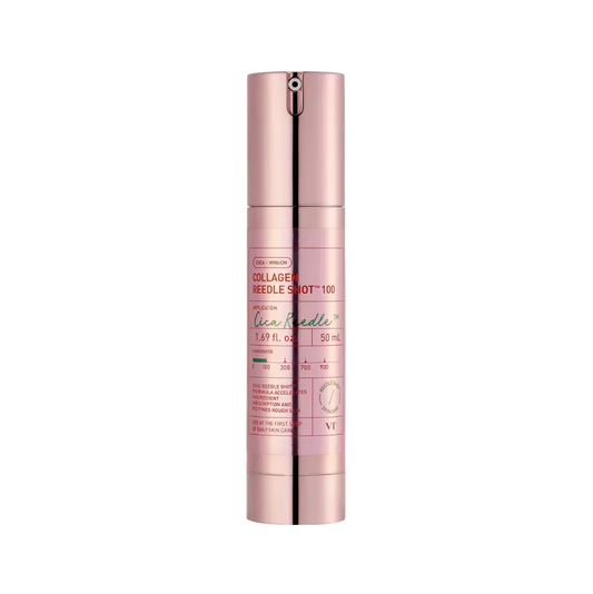 Pink skincare serum bottle on a light pink background