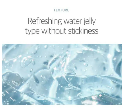 Clear jelly-like texture with text 'Refreshing water jelly type without stickiness' on a white background