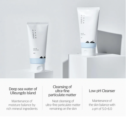 Two skincare products with text on a light gray background