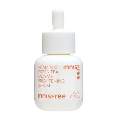 Innisfree Vitamin C Green Tea Enzyme Brightening Serum bottle on a white background