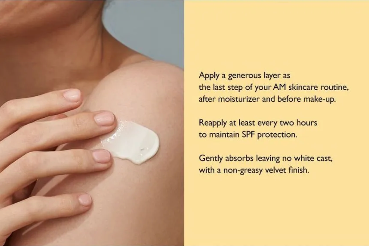 Person applying sunscreen cream to shoulder with text on skincare routine.