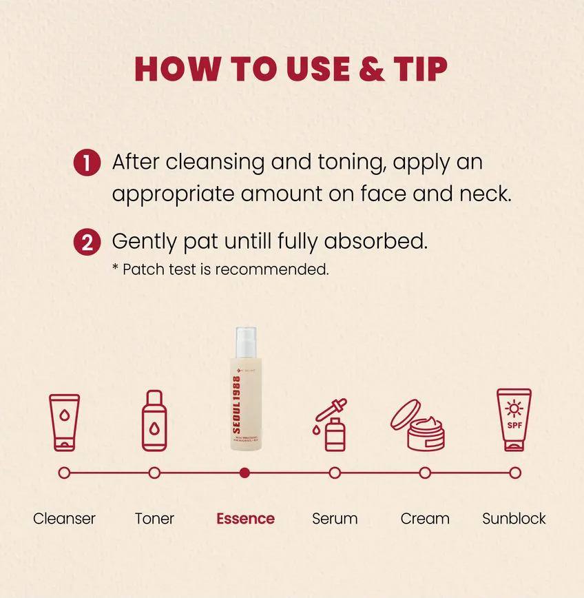 Cosmetic product usage guide with icons and text on a beige background