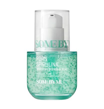 Skincare serum bottle labeled 'SOME BY MI' on a light gray background