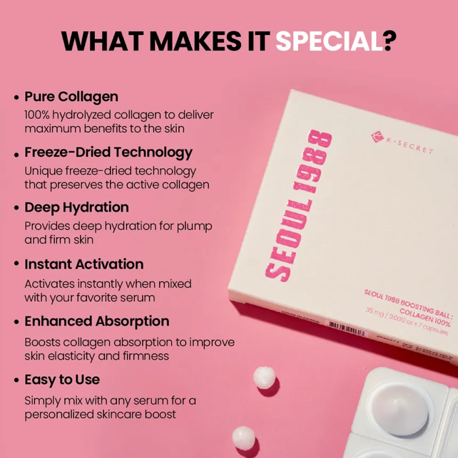 Product packaging with text highlighting features on a pink background