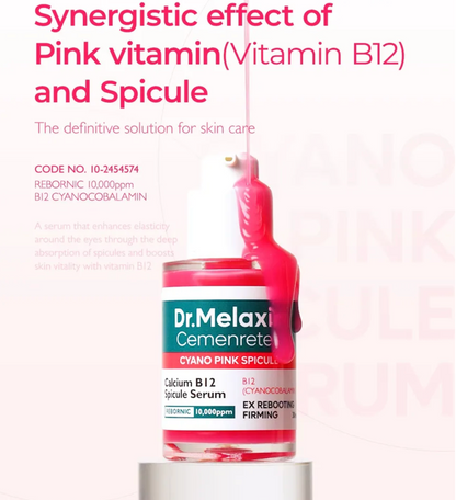 Dr. Melaxi Cemenrete serum with pink liquid on a white background