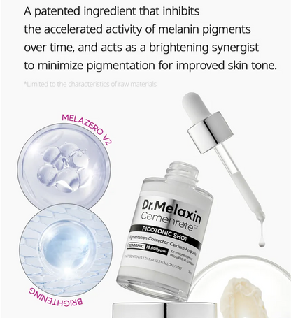 Dr. Melaxin skincare product with dropper and gel pads on a white background