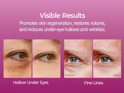 Before and after effects of eye cream on skin with text about visible results.
