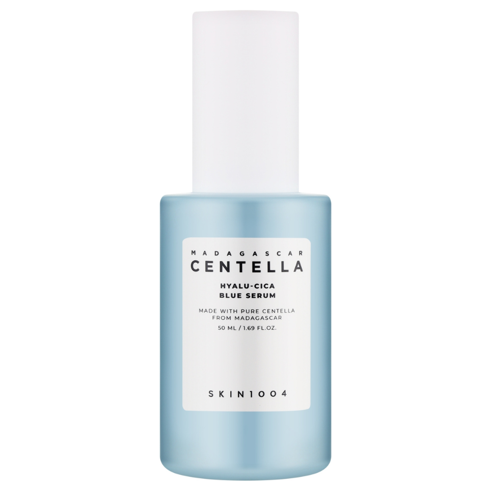 SKIN1004 Madagascar Centella Hyalu-Cica Blue Serum bottle on a white background