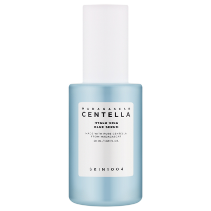 SKIN1004 Madagascar Centella Hyalu-Cica Blue Serum bottle on a white background