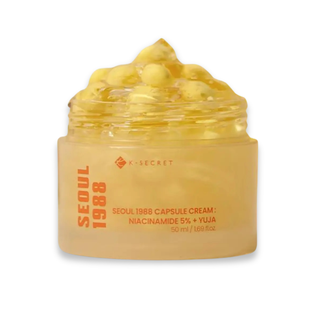 Jar of Seoul 1988 capsule cream with visible cream on a white background