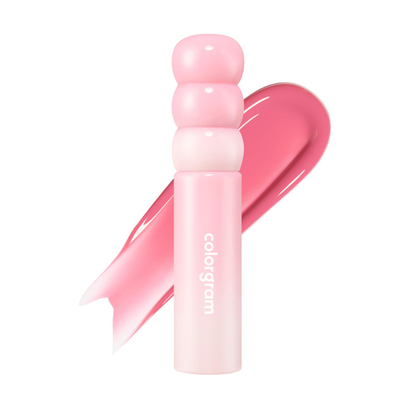Pink lip gloss with a visible brand name on a white background