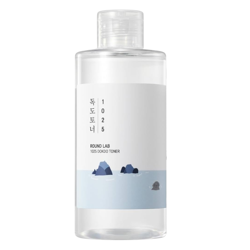 Clear bottle with a label on a white background