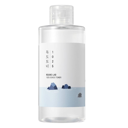 Clear bottle with a label on a white background