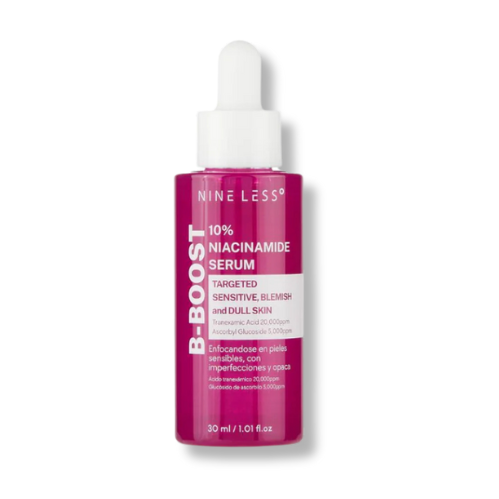 Nine Less B-Boost Niacinamide Serum bottle on a white background
