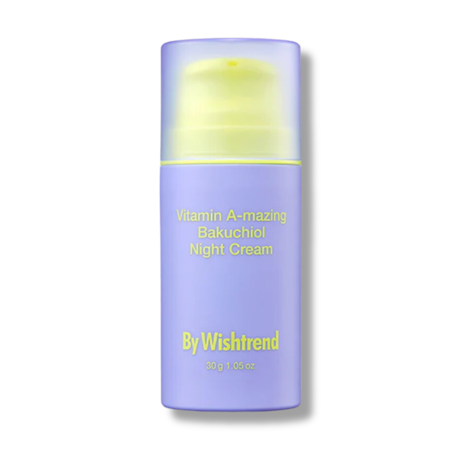 Vitamin A-mazing Bakuchiol Night Cream bottle by Wishtrend on a white background