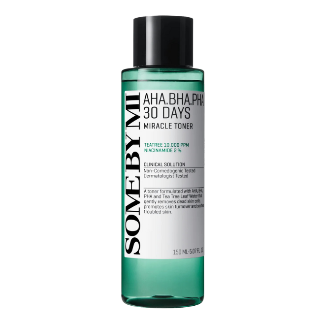 Some By Mi AHA BHA PHA 30 Days Miracle Toner bottle on a white background