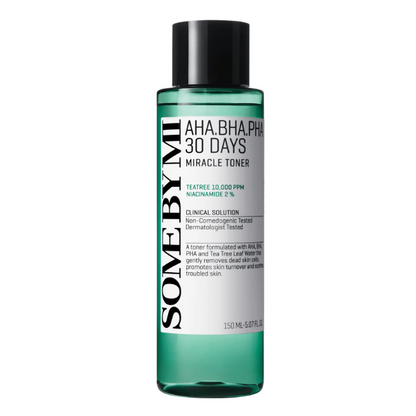 Some By Mi AHA BHA PHA 30 Days Miracle Toner bottle on a white background